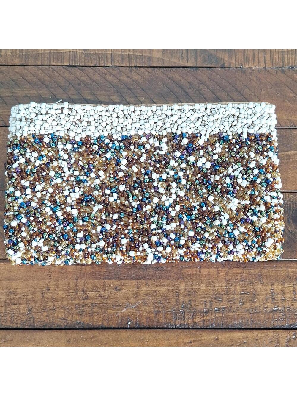 Heavily Beaded Colorful Zipper Wallet